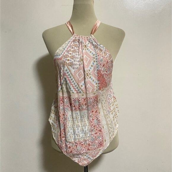 Rose and Grey Rayon Pink Banda Print Halter Top size Large - Picture 9 of 9